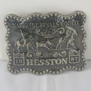 Vintage 1987 Hesston NFR Belt Buckle Silver Tone Commemorative New with Papers